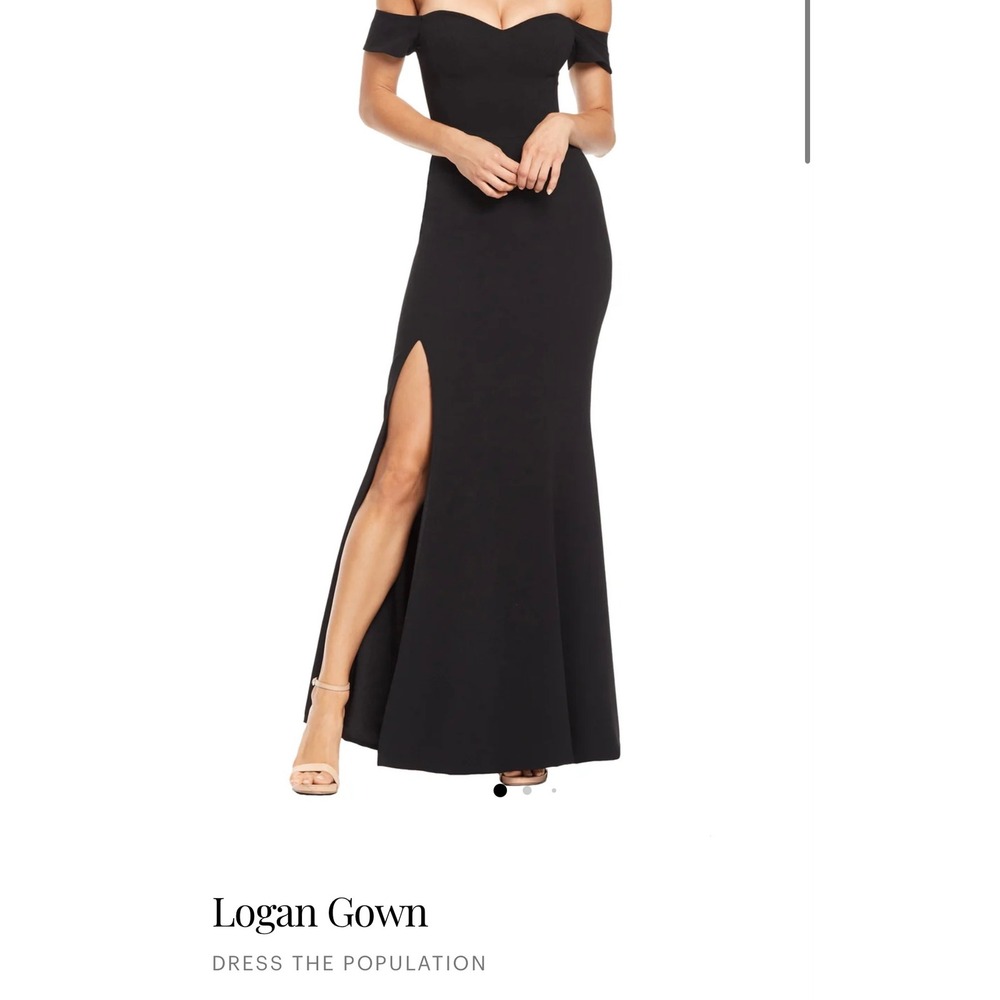 Dress The Population Logan Gown Womens L Black Off Shoulder Dress‎ Formal